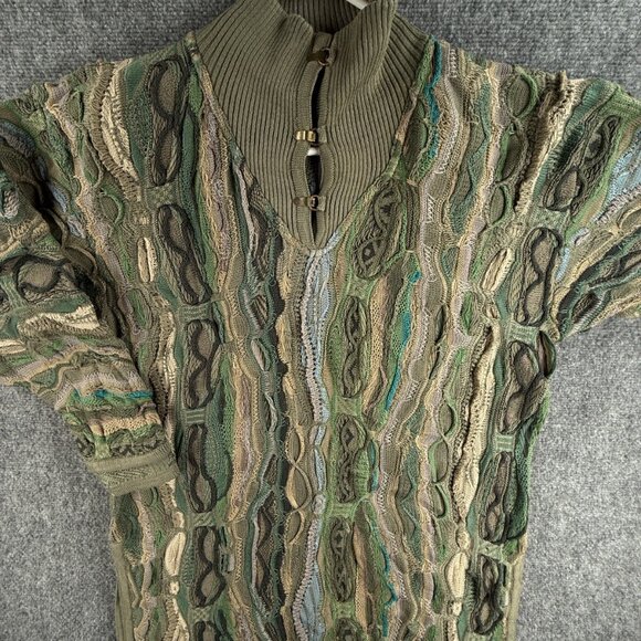 COOGI Australia Sweater Women Medium Green Knit Pullover Turtleneck Padded Shldr - Picture 1 of 16